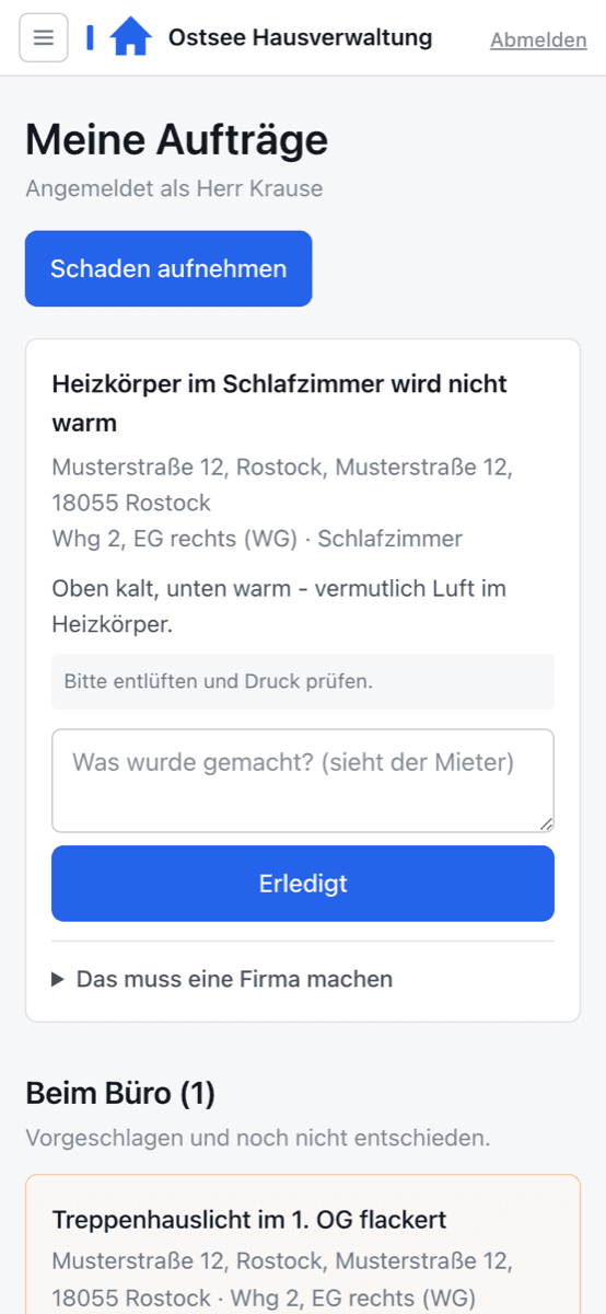 Die Aufträge des Hausmeisters am Handy